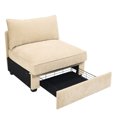 Chenille blé sans accoudoirs avec un design structurel unique, convient à la vie moderne en velours, 1 siège, bords de coussin passepoilés et rangement pour repose-pieds escamotable
