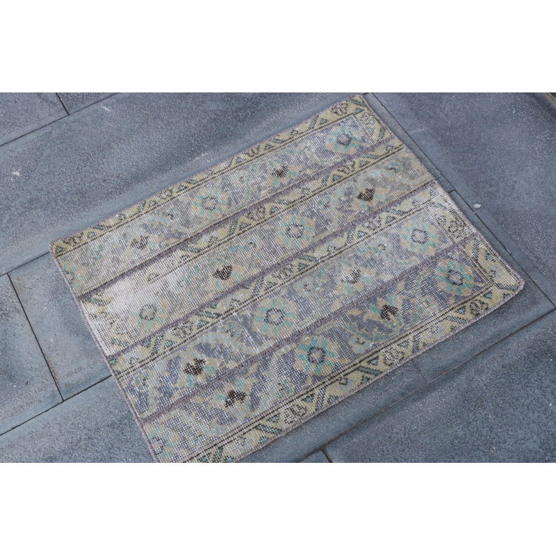 Tapis turc Oushak noué à la main - Petit motif patchwork en laine vert