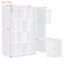 Lit escamotable mural simple en blanc, conception peu encombrante avec armoire supérieure, bureau extensible et tablettes latérales, fabrication durable