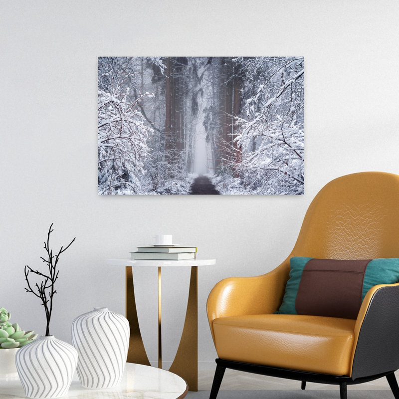 White Vignette Abstract Contemporary Forest Landscape Art, 16" H x 24" W