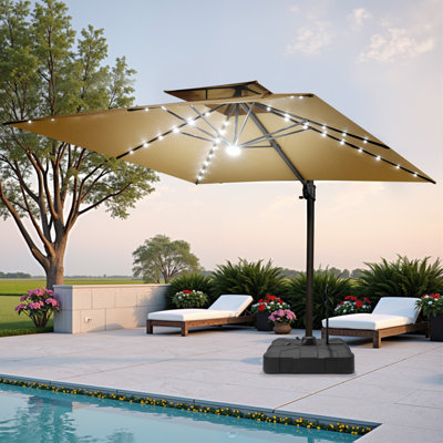 128'' X 104'' Rectangular Outdoor Solar Led Cantilever Patio Umbrella with Easy-Move Base | One-Person Mobility