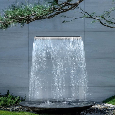 Stainless Steel Waterfall Pool Fountain Wide Weir Waterfall Spillway with Multicolor LED Light Garden Pond Water Feature for Outdoor