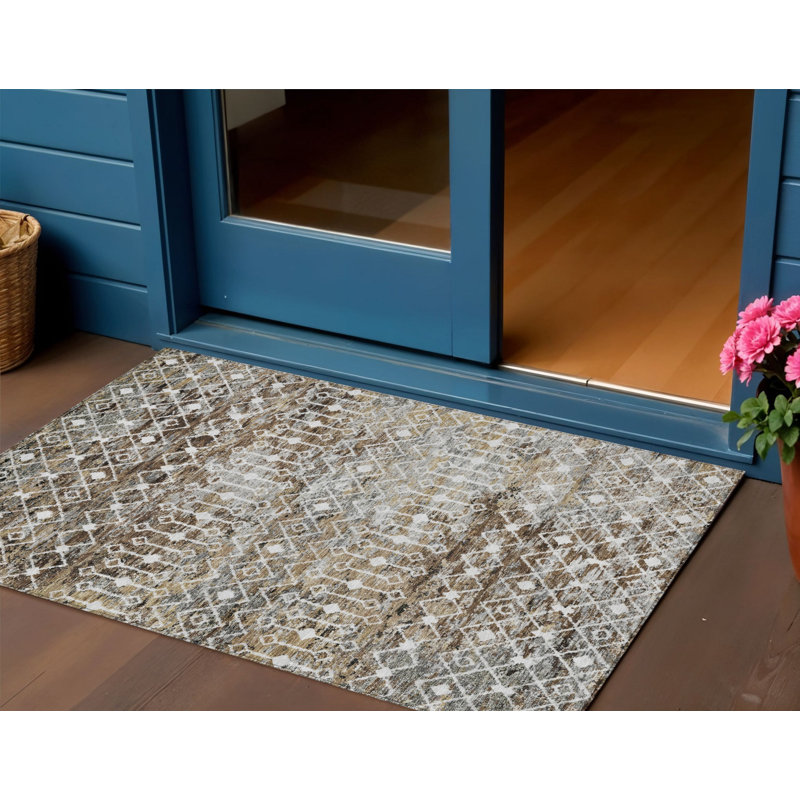 Tapis d'extérieur lavable 3 pi x 5 pi brun et beige Argyle