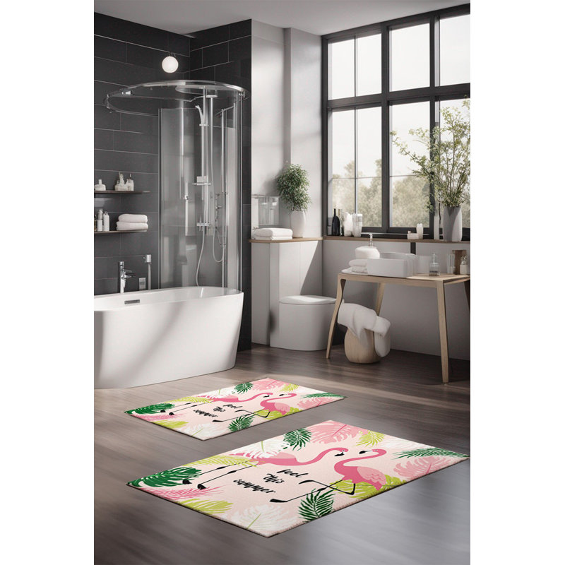 Ensemble de tapis de bain de luxe Eakly (2 pièces), 100% polyester, 16,0 x 23,6 pouces et 23,6 x 39,4 pouces | Conception antibactérienne antidérapante, hauteur de poils de 0,3 po | Lavable à la machine, durable et facile à nettoyer | Idéal pour la décoration de salle de bain