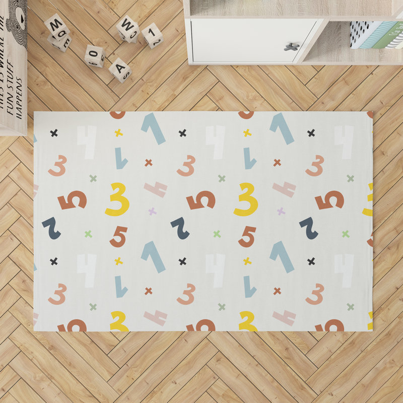 Numbers Kids Play Mat, Ivory/Charcoal/Yellow, Rectangle 4' x 6'