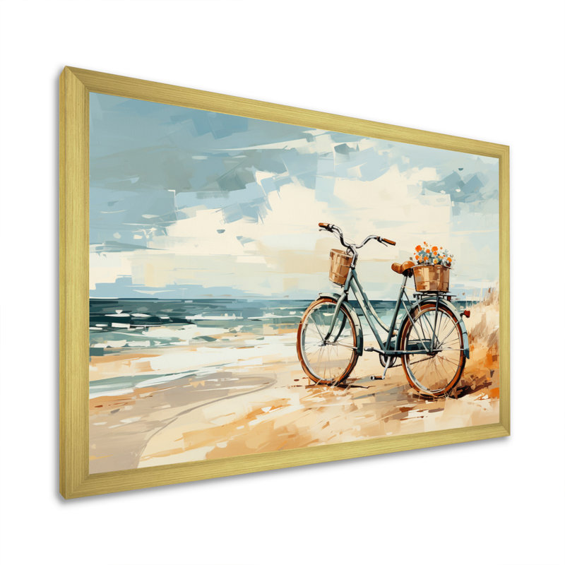 Vélo à pédales tranquilles près de la plage II - impression, H 34 po x l 44 po x P 1,5 po, Encadrement doré