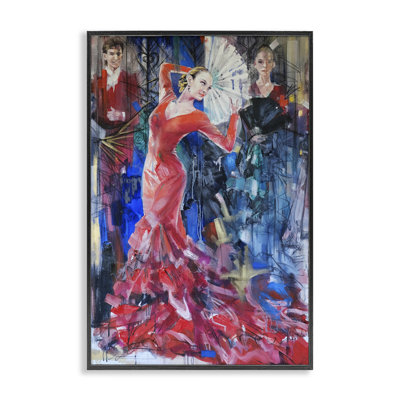 Danseuse audacieuse avec giclée encadrée par un éventail, design par Lucille Lee