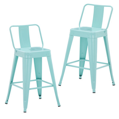 Industrial Metal Bar Stool With Curved Backrest and Footrest