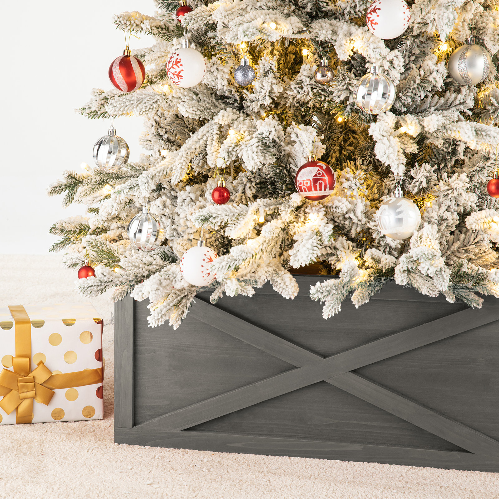 Solid Wood Tree Collar, 10.5" H x 22" W, Gray