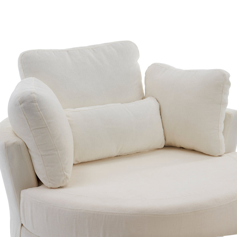 Swivel Armchair with Footstool, Beige Chenille