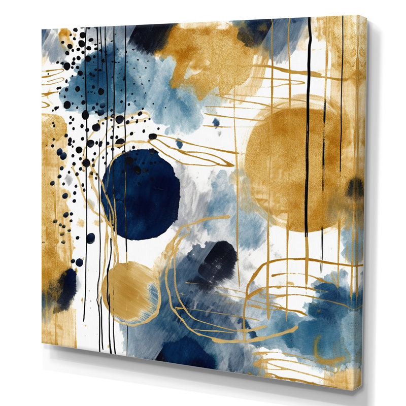 Motif abstrait avec textures bleues et dorées V, reproduction sur toile, H 24 po x l 24 po x P 1 po, Toile tendue