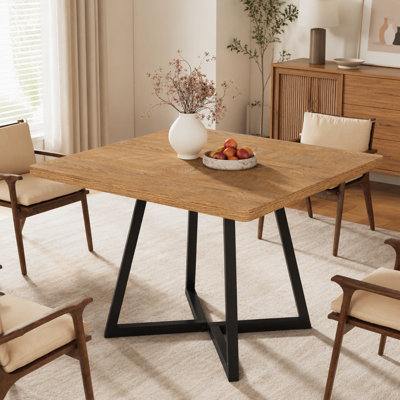 31.5″ Square Kitchen Dining Table for 2 to 4, Industrial Table with Metal Base and Vintage Brown Wood Top, Dining Nooks