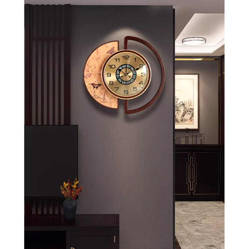 Orange Brown Golden Leather Round Wall Clocks