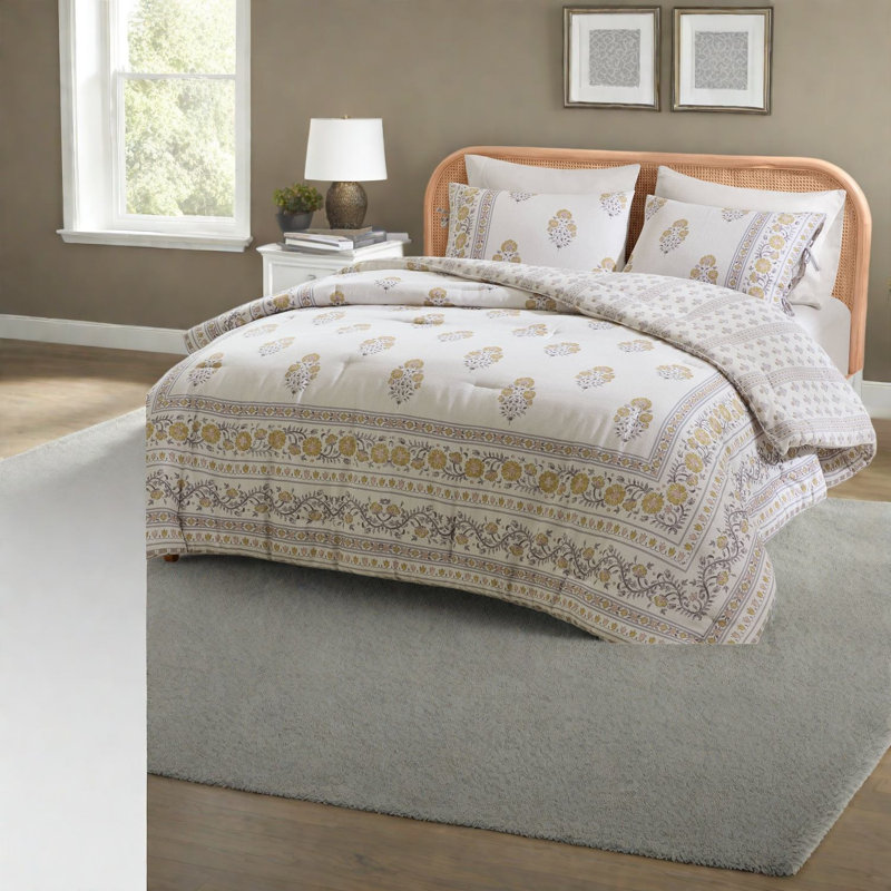 Piece King Bedding Sets, Blush Gold Floral Cotton Blend, Bedroom