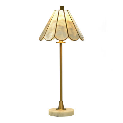 Tamara Day for Stylecraft Verity Table Lamp - White Marble - Formica Brass & Capiz Shade