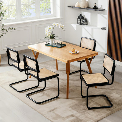 Crumley 18.1" H Mid-Century Modern Rattan Dining Chairs with Rattan Cane Backrest