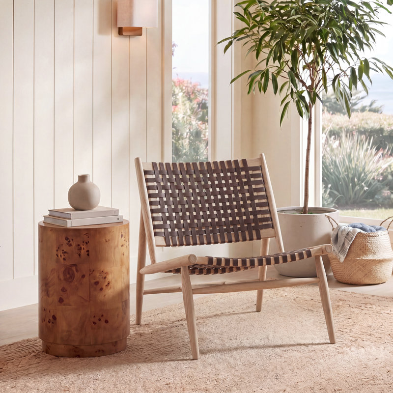 Laylon Upholstered Side Chair, Natural, Cognac Genuine Leather