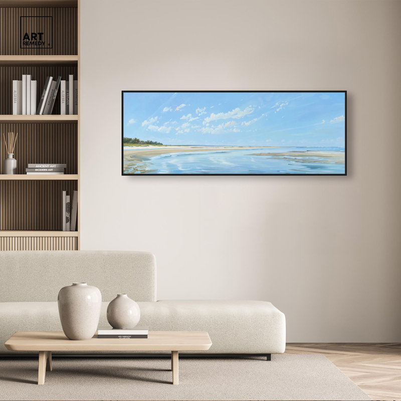 «Beautiful Island Shore», art côtier par Art Remedy, H 21 po x l 55 po, Cadre flottant noir