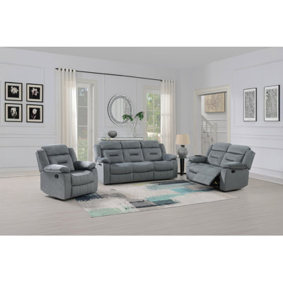 Ensemble de salon de style contemporain 3 pièces Canapé 1 x Causeuse 1 x Coussin inclinable 1 x Accoudoir avec appui-tête Support capitonné vertical Finition gris foncé Mobilier de salon principal