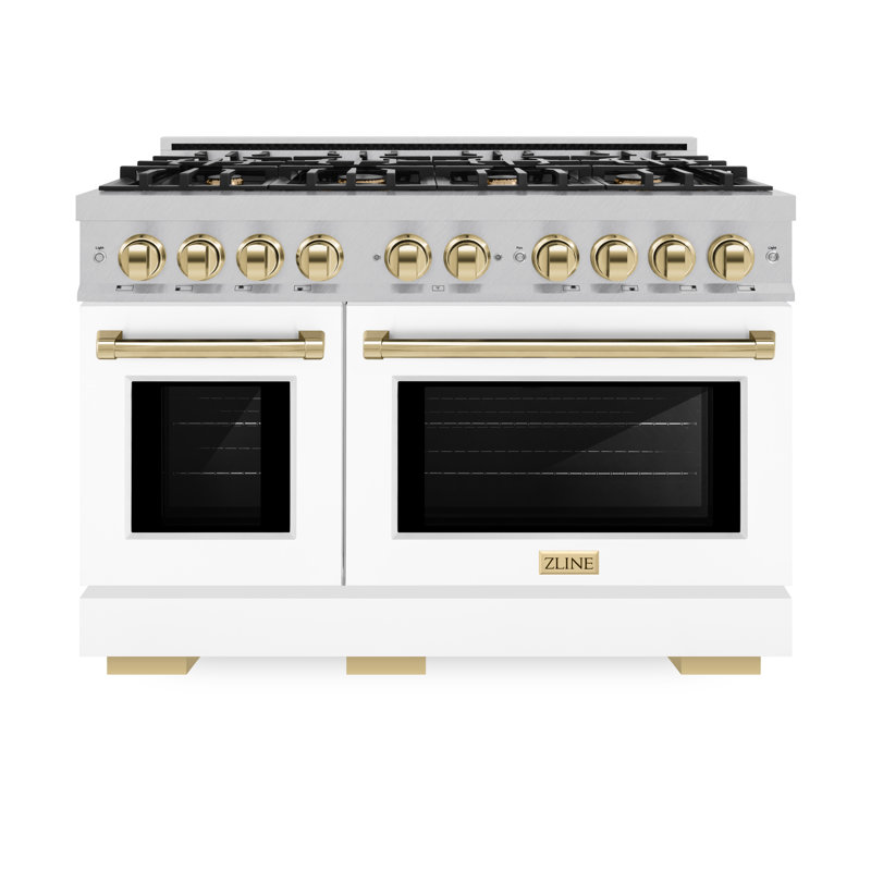 ZLINE Autograph Edition 48 in. Select Gas Range w/ Doors & Accents, Satin Stainless Steel/White Matte/Polished Gol