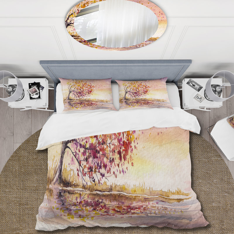 Arbre d'automne jaune et orange - ensemble de housse de couette traditionnel - microfibre de polyester