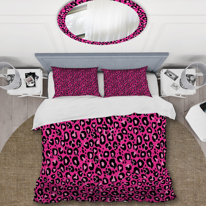 Black and Pink Leopard Pattern - Animals Duvet Cover Set - Microfiber Polyester, Twin Duvet Cover + 1 Standard Sham