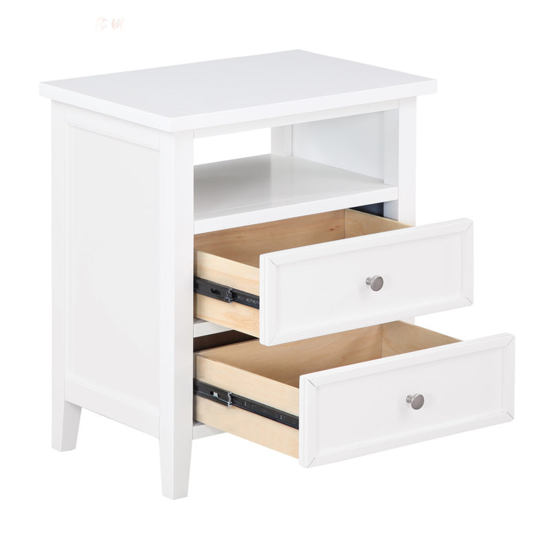 Weston 2-Drawer Nightstand With Spacious Storage And Elegant Nickel Finish, Perfect For Modern Bedrooms, White