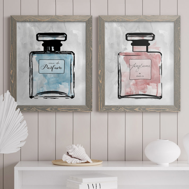 «Blue Wash Perfume», ensemble de 2 reproductions d'art, H 20 po x l 17 po x P 1 po, Toile avec cadre gris, Pas de tapis