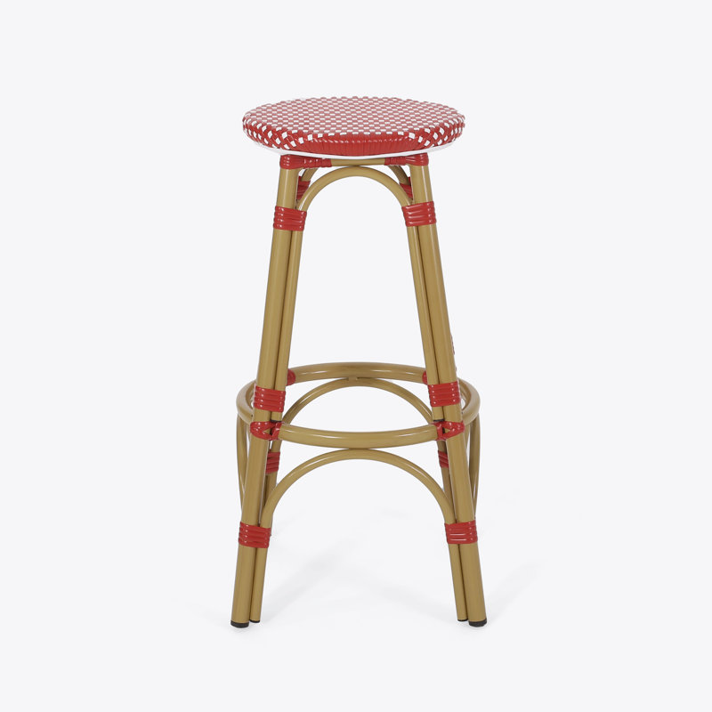 Tabourets de bar 4 pieds en aluminium rouge avec repose-pieds, Rouge / Brun