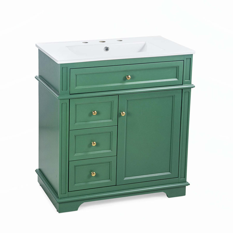 Meuble-lavabo polyvalent avec plusieurs options de rangement et fabrication durable, Vert