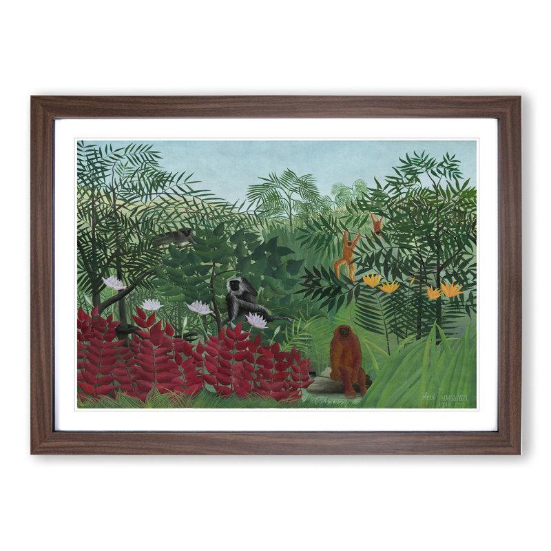 Tropical Forest with Monkeys by Henri Rousseau - Picture Frame Painting, Walnut, 36cm H x 48cm W x 2cm D