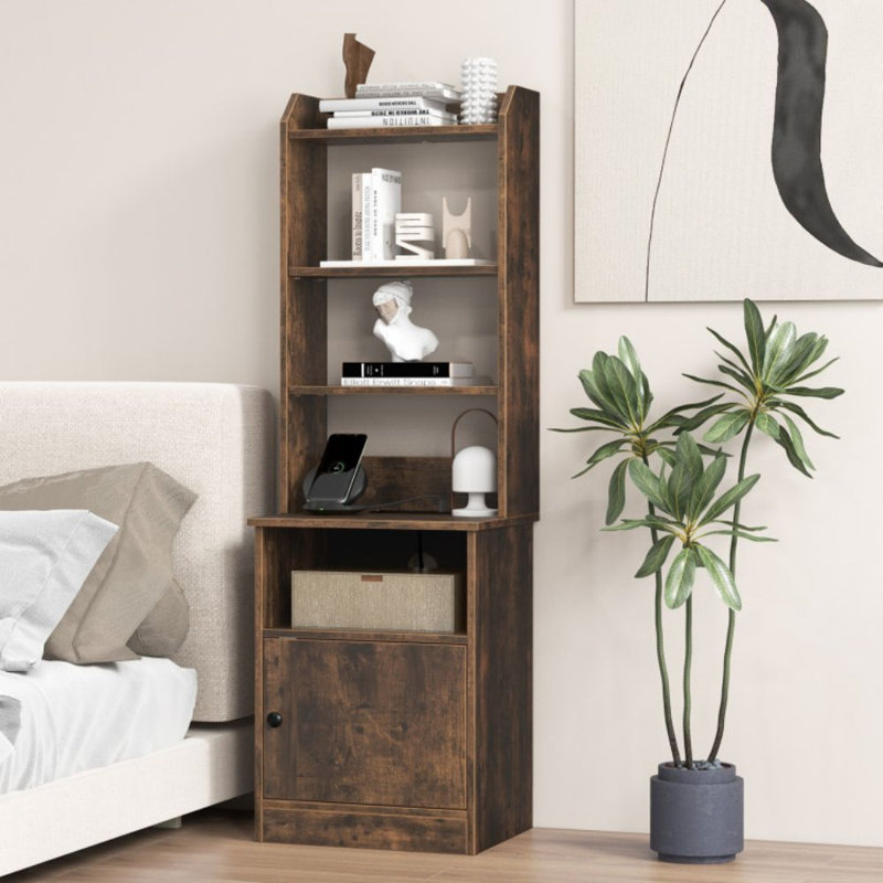 Tables de chevet hautes tables de chevet avec 5 tablettes ouvertes et armoire, Brun