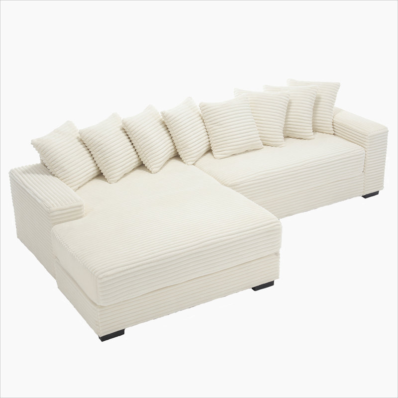Oversized Two-Piece  Couches,  L Shaped Sofa, Corduroy, Left Chaise Daybed, Left Hand Facing, Beige Polyester