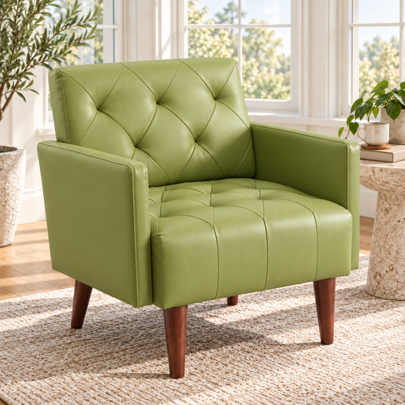 Fauteuil capitonné l 29,1 po Couey, Similicuir vert