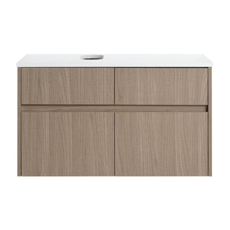  Modern Walnut Wall Mounted Bathroom Vanity Base Cabinet, Soft Close Doors & Drawer