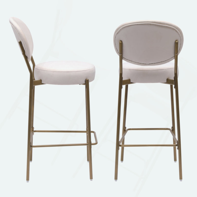 29'' Upholstered Bar Stools Velvet Counter Stool With Backrest & Footrest Set Of 2 Round Dining Chairs For Kitchen