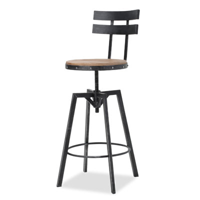 Swivel Barstool Chair, Adjustable 26-32 Inch Seat, Black Metal, Brown