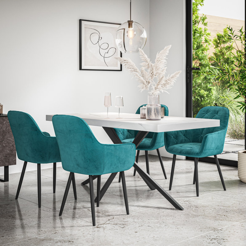 Agretha Dining Set, White/Black/Blue