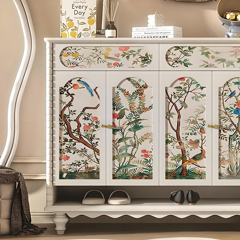 Armoire de rangement pour hall d'entrée en bois massif, Ivoire blanc
