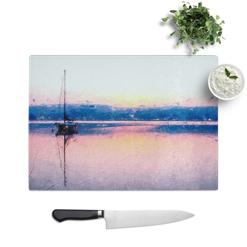 Tempered Glass Boat on Lake Zurich in Switzerland Chopping Board, 28.5 cm W x 20 cm L
