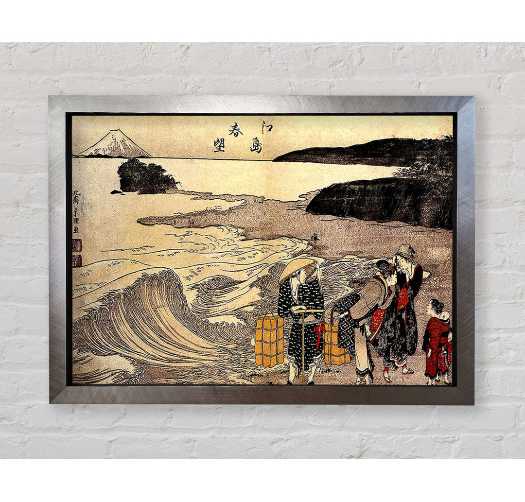 Hokusai Frauen am Strand von Enoshima von Katsushika Hokusai - Einzelne Bilderrahmen Kunstdrucke