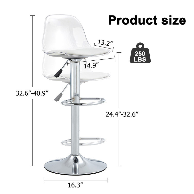 Swivel Upholstered Adjustable Height Counter Stool(Set of 2), Silver