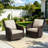 360° Swivel Chairs,  PE Wicker Outdoor Patio Set with Beige Cushions (Set of 2)-1684931120
