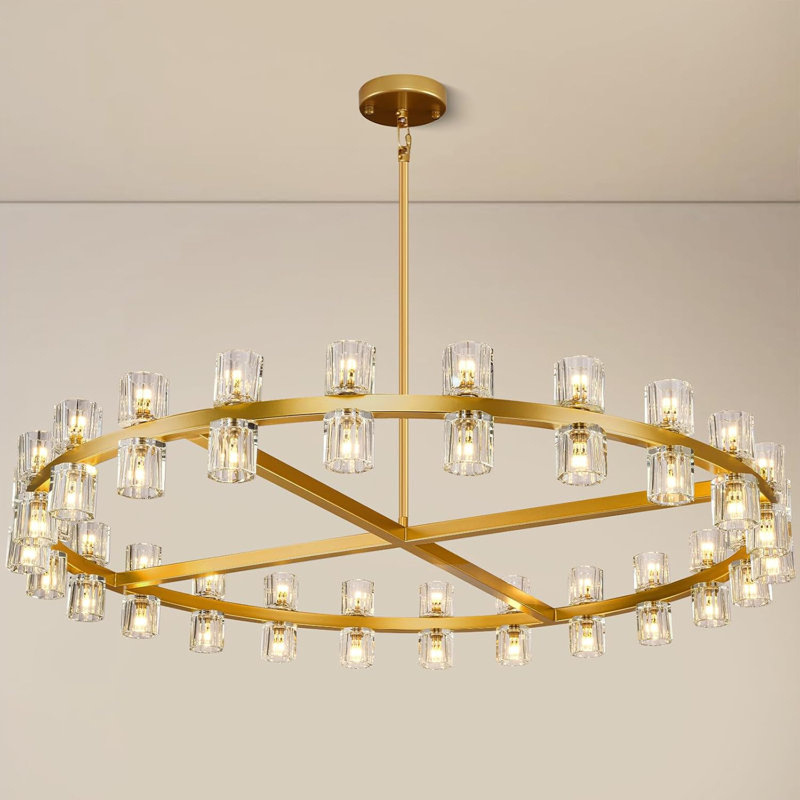 Lustre 48 lumières rondes 48 po à intensité variable, Laiton