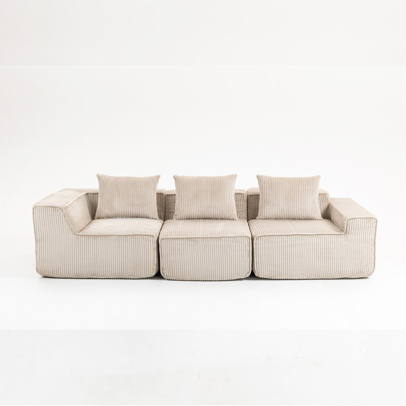 Canapé modulaire modulaire, canapé à 3 places en mousse Velours côtelé, minimaliste moderne, assise profonde, beige (l 111,4 po x P 40,7 po x H 23,6 po)