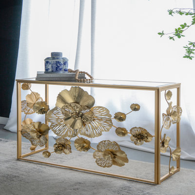 39.5" Gold Console Table, Mirrored Glass Top for Entryway - Gold