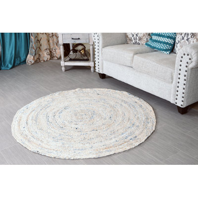 Tapis blanc en coton tressé fait main rond Fajardo