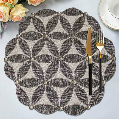 The Naughton Round Beaded Placemats Set of 2 with Floral Pattern for Elegant Dining and Christmas Decor