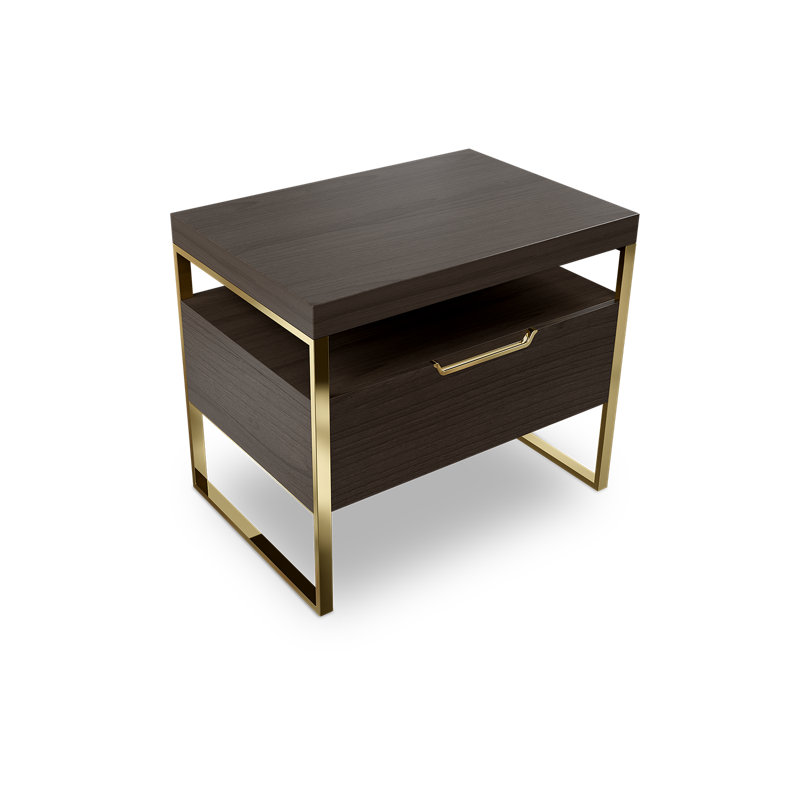 Shelor 56cm W Metal Bedside Table, Gold, Brown