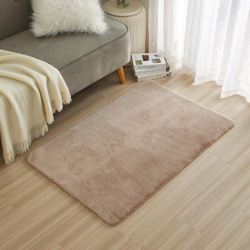 Emaline Faux Rabbit Fur Rug, Taupe